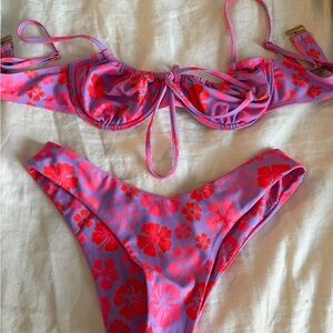 Floral Pink and Purple Bikini Set